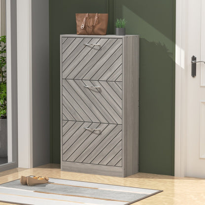 22.4 Shoe Storage Cabinet with 3 Flip Drawers Wood/ Grey by Kerrogee