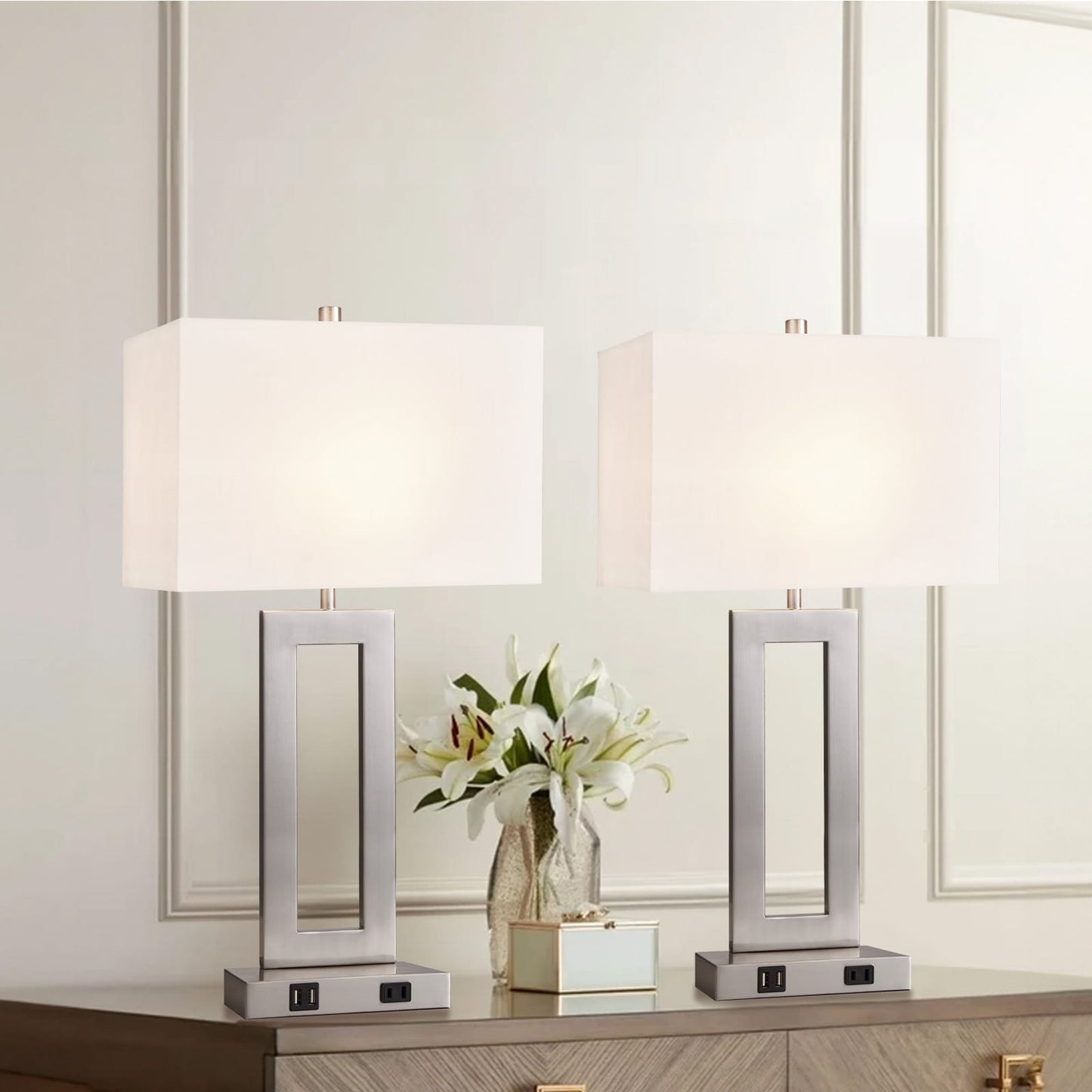 22 Gray USB Table Lamp Set With Touch Control