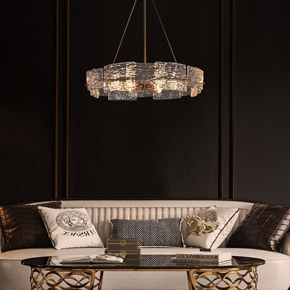 23.6 in. Modern Gold Crystal Chandelier 6-Light Glam Drum Pendant Light for Kitchen Island Dining Room