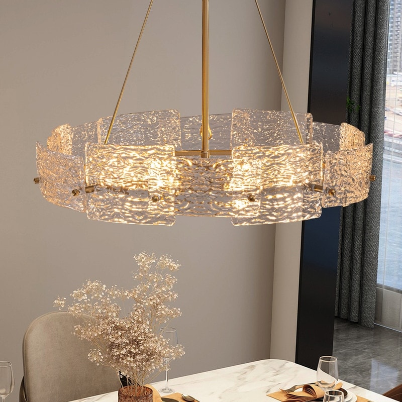 23.6 in. Modern Gold Crystal Chandelier 6-Light Glam Drum Pendant Light for Kitchen Island Dining Room