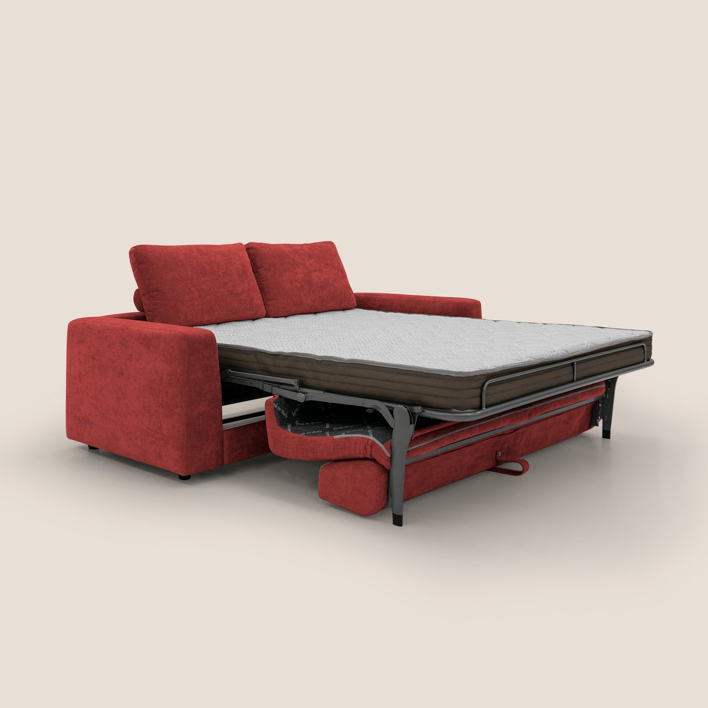Freia Divano letto minimal materasso h15 cm con morbidi schienali in tessuto impermeabile T14 rosso