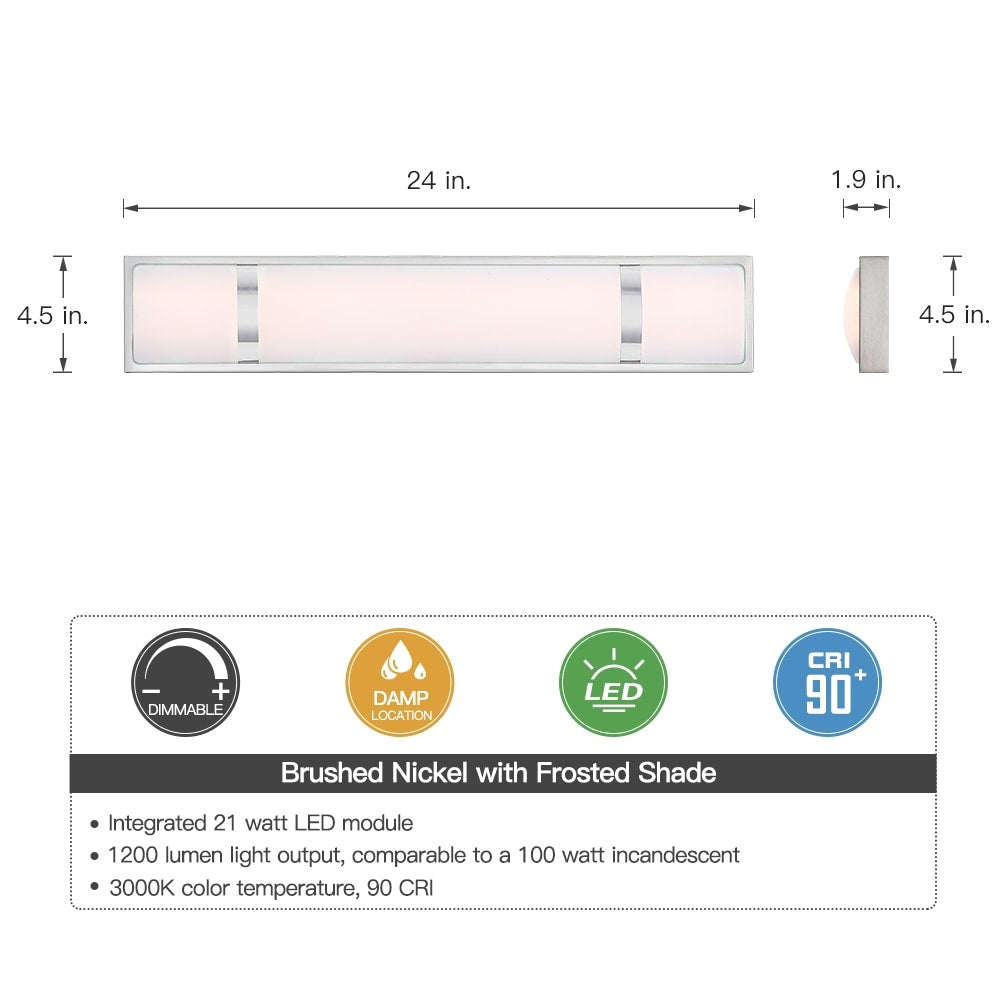 Brushed Nickel Modern/Contemporary LED Vanity Light Bar - 24W