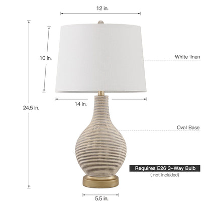 24.5-inch Washed Beige/Gold Farmhouse Table Lamp with White Linen Shade (Set of 2) - 24.5 H