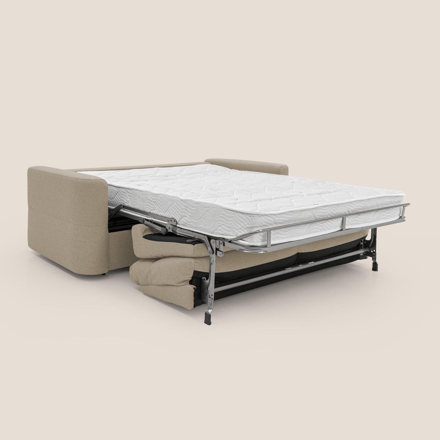 Cupido Divano letto materasso H18 cm e schienale alto in tessuto impermeabile simil cotone T13 beige