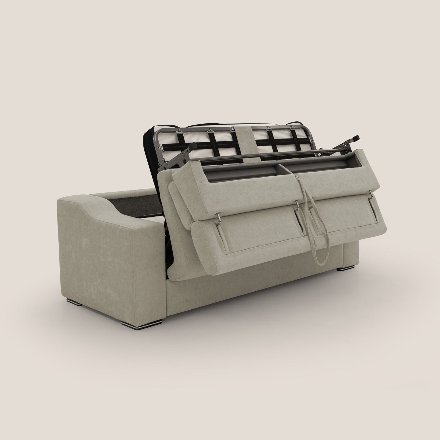 Bomber divano letto matrimoniale con poggiatesta in tessuto impermeabile T14 tortora 