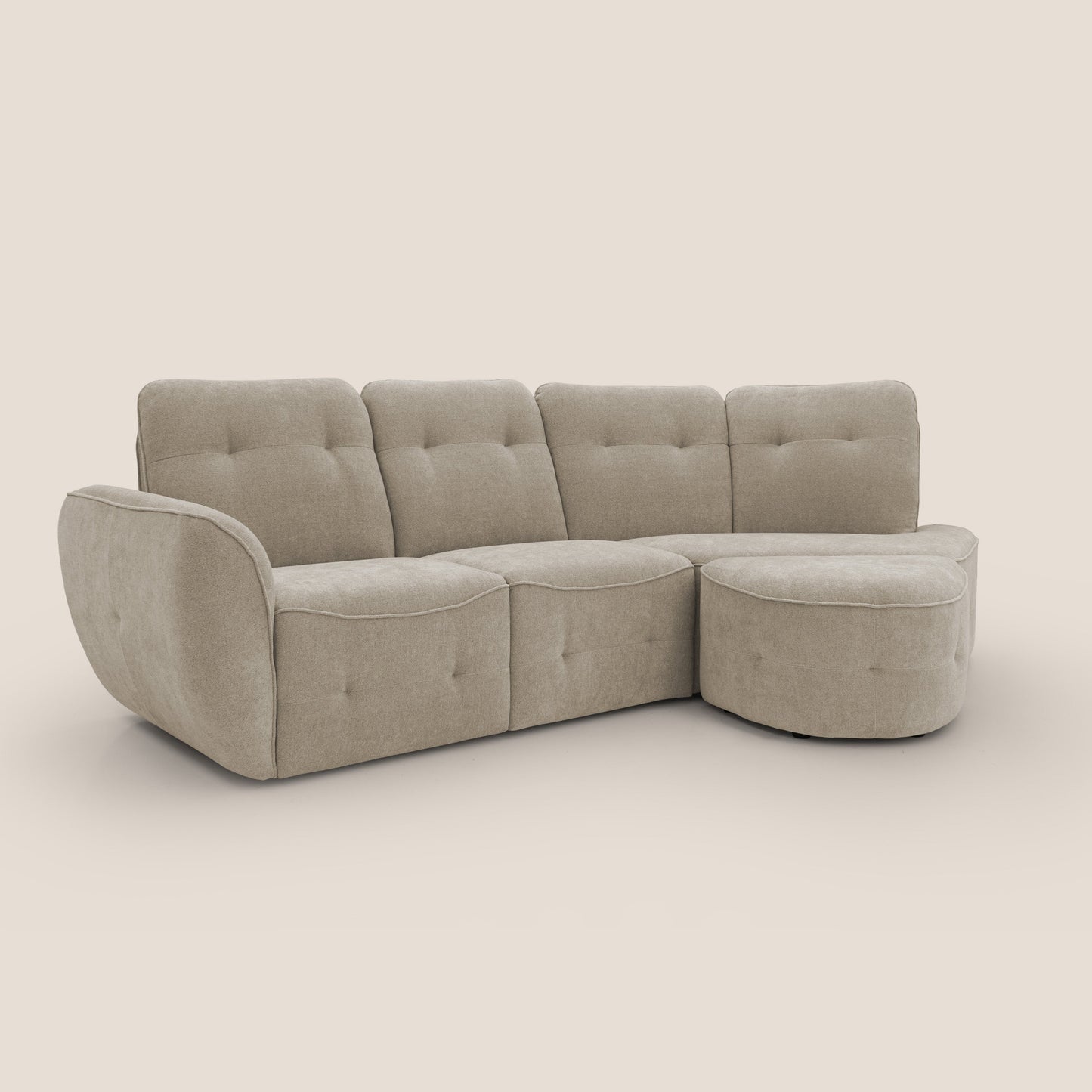 Cerbero divano angolare con pouf mobile in morbido bouclé impermeabile T07 beige