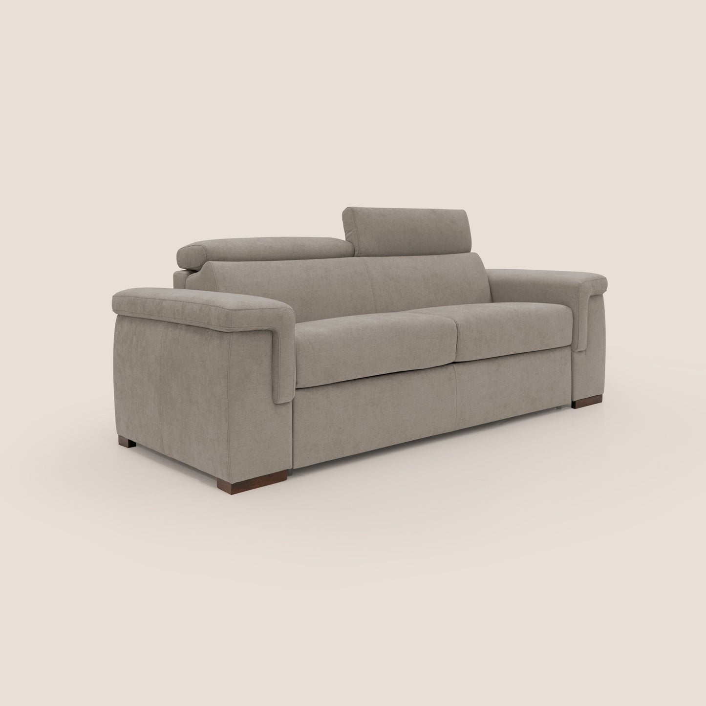 Giunone divano letto con materasso alto 18 cm e poggiatesta reclinabili in tessuto impermeabile T02 beige 