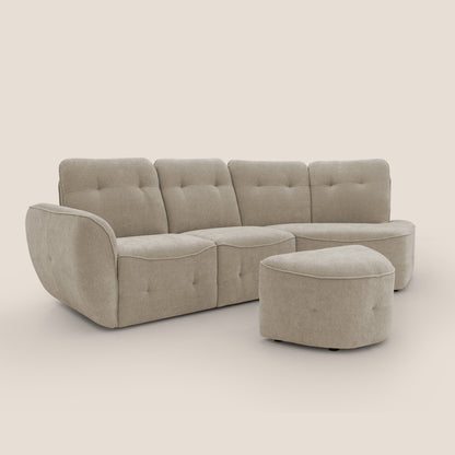 Cerbero divano angolare con pouf mobile in morbido bouclé impermeabile T07 beige
