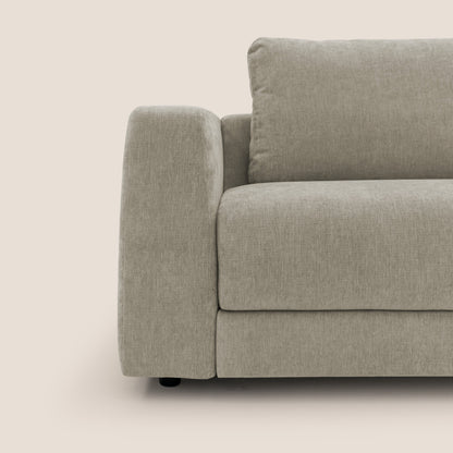 Freia Divano letto minimal materasso h15 cm con morbidi schienali in tessuto impermeabile T14 tortora