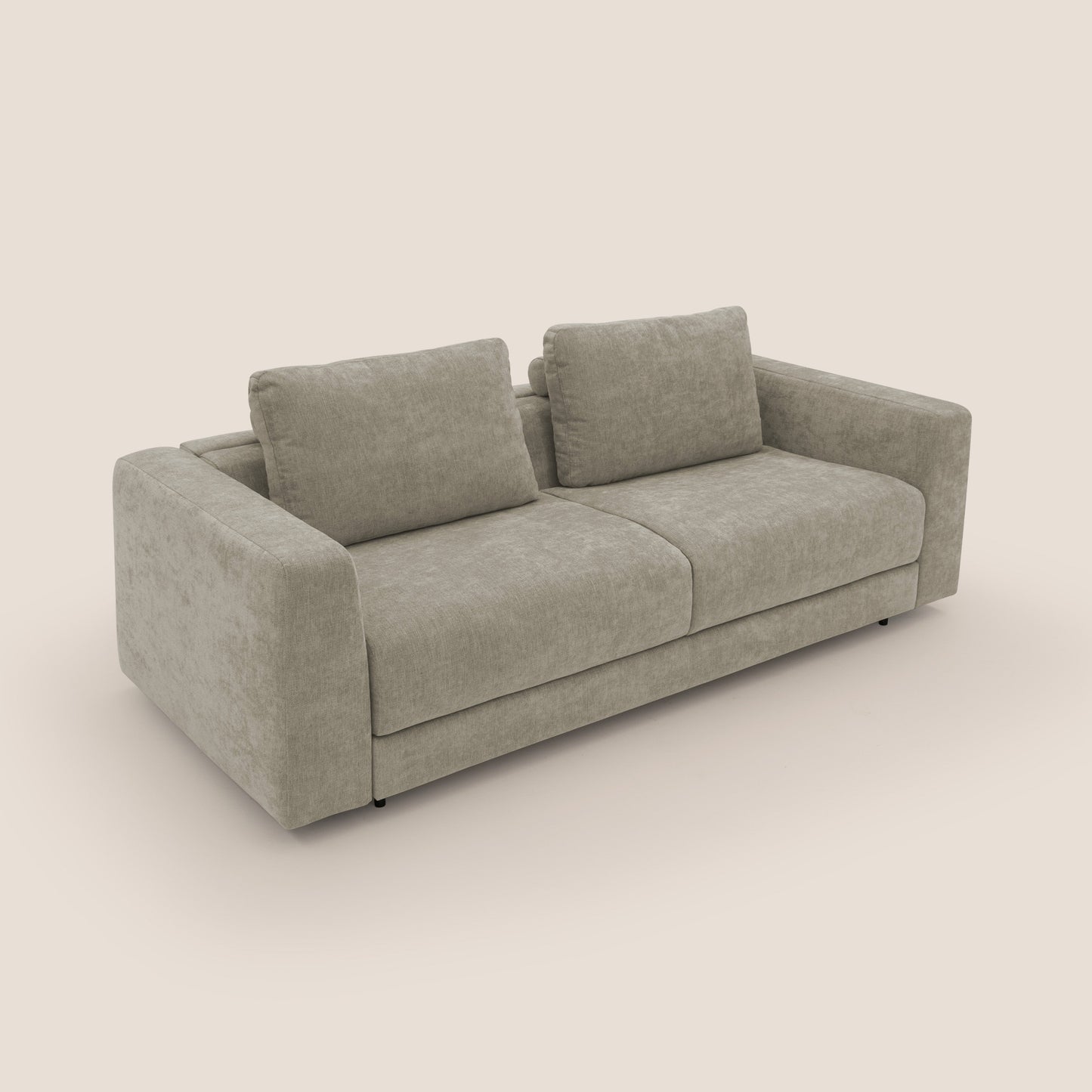 Freia Divano letto minimal materasso h15 cm con morbidi schienali in tessuto impermeabile T14 tortora