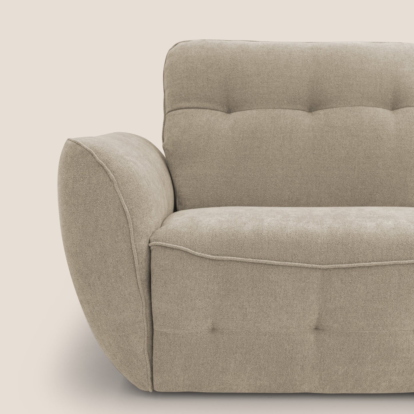 Cerbero divano angolare con pouf mobile in morbido bouclé impermeabile T07 beige