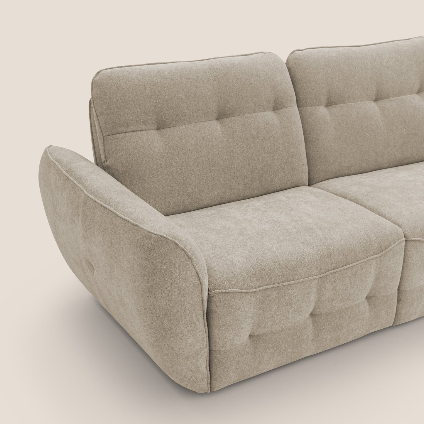 Cerbero divano angolare con pouf mobile in morbido bouclé impermeabile T07 beige