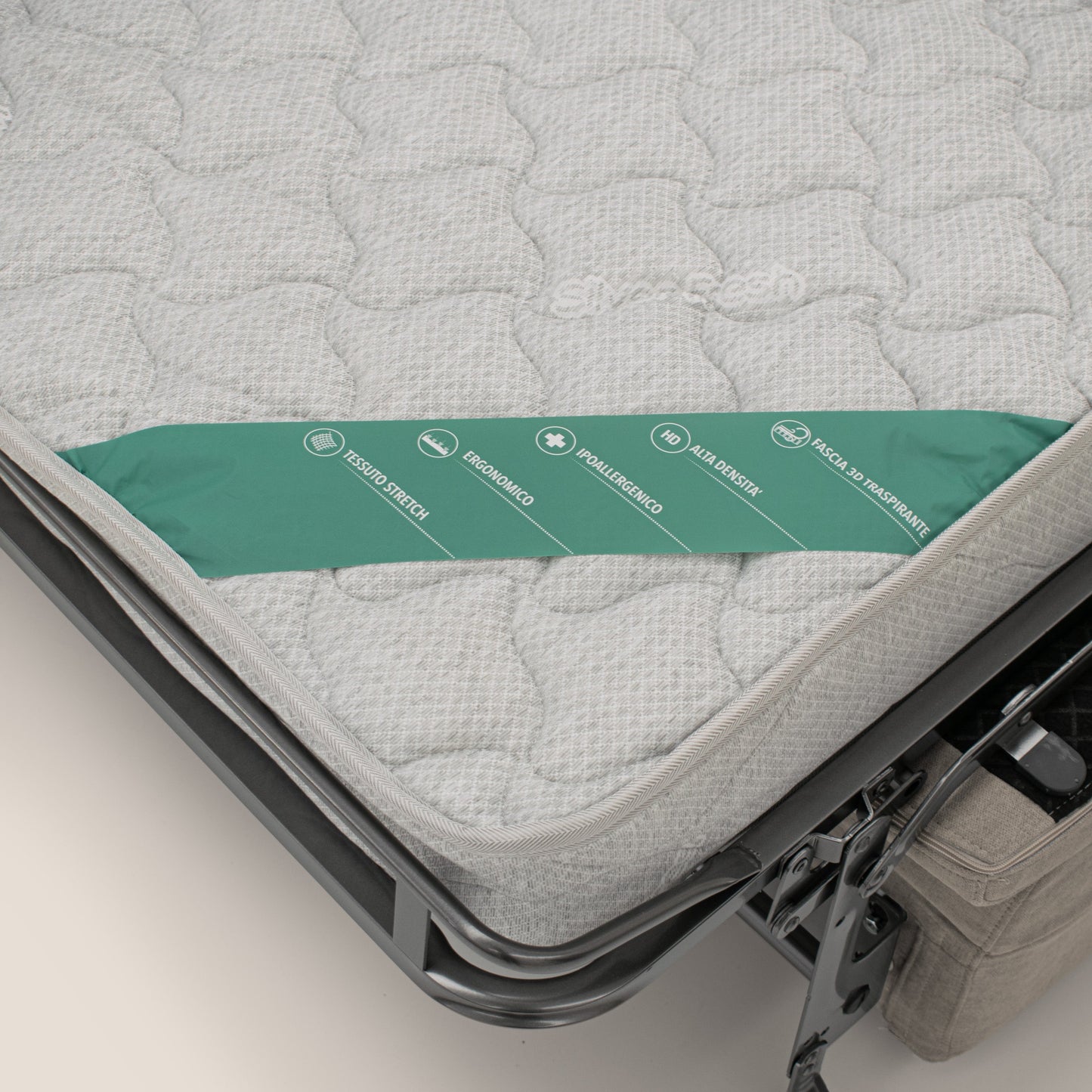 Bjorn divano letto sfoderabile con materasso H18 cm e poggiatesta reclinabili in tessuto impermeabile T02 beige