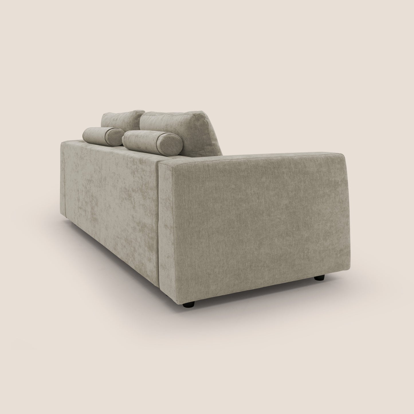 Freia Divano letto minimal materasso h15 cm con morbidi schienali in tessuto impermeabile T14 tortora