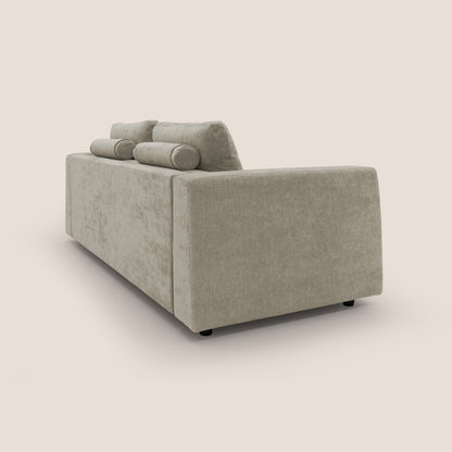 Freia Divano letto minimal materasso h15 cm con morbidi schienali in tessuto impermeabile T14 tortora