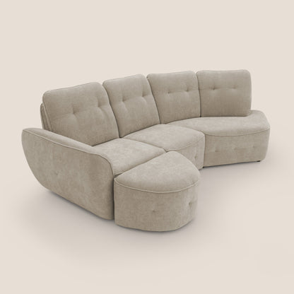 Cerbero divano angolare con pouf mobile in morbido bouclé impermeabile T07 beige