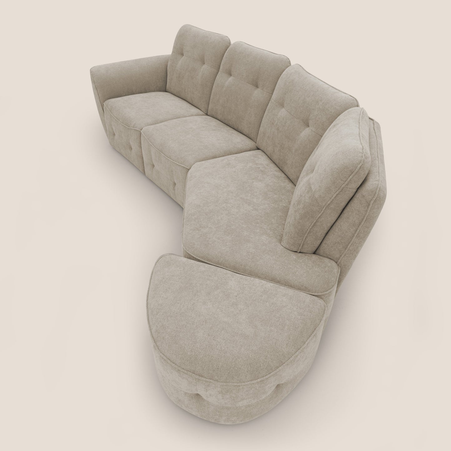 Cerbero divano angolare con pouf mobile in morbido bouclé impermeabile T07 beige