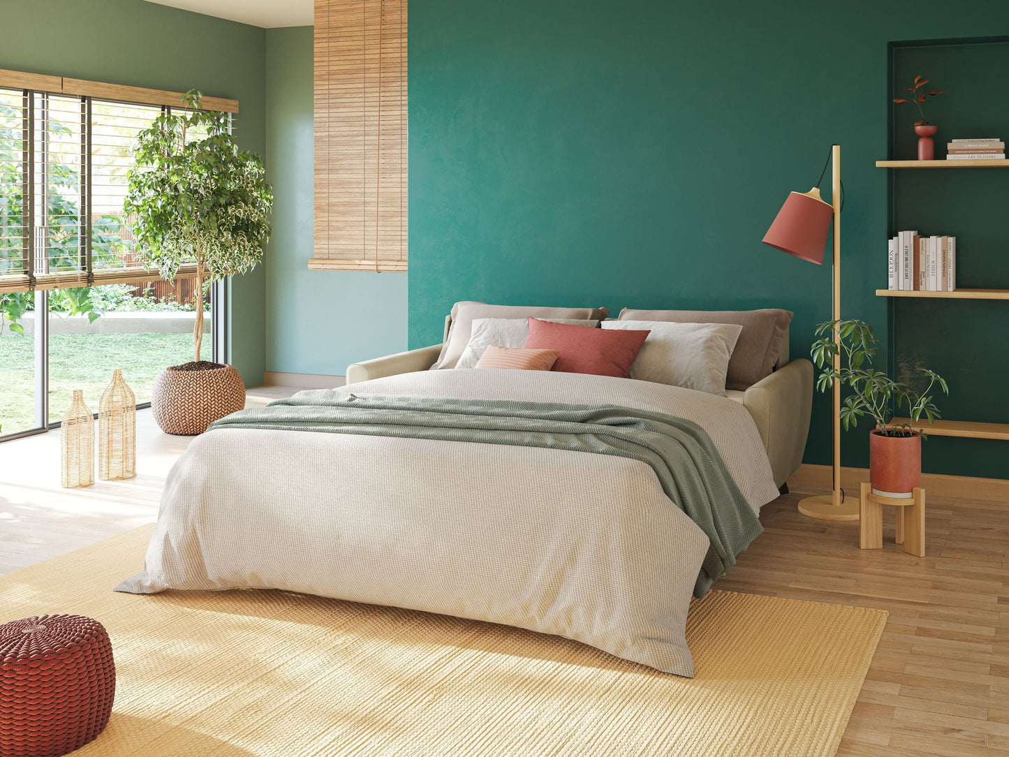 Callisto Divano letto matrimoniale in tessuto morbido impermeabile T02 beige