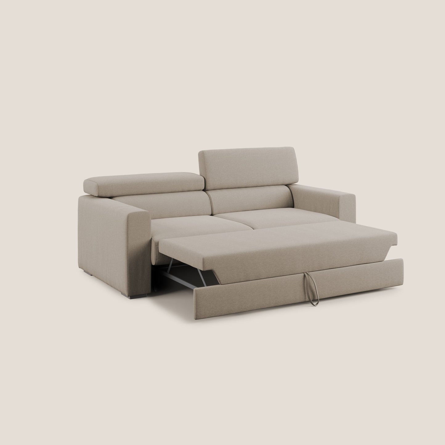 Dylan divano allungabile con pouf estraibile poggiapiedi in tessuto simil cotone impermeabile T13 beige