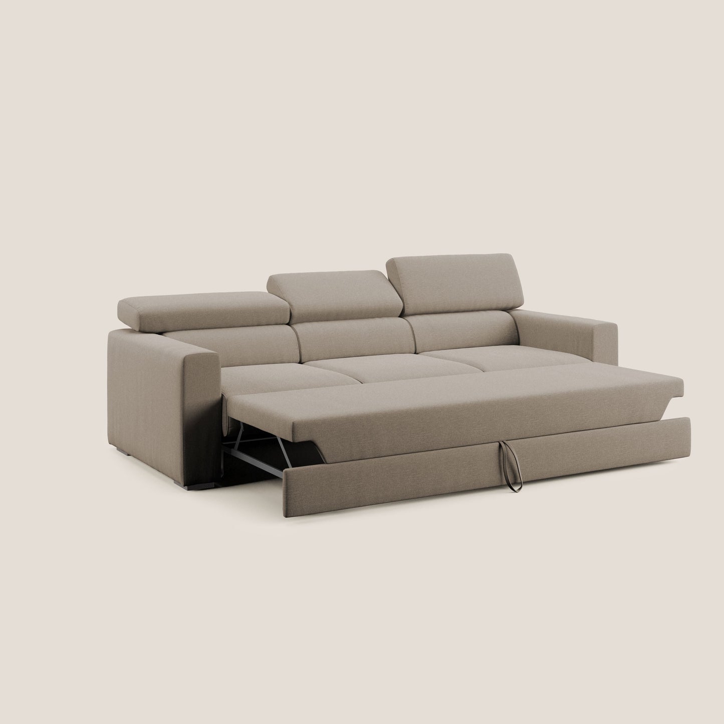 Dylan divano a 3 sedute con pouf estraibile poggiapiedi in tessuto simil cotone impermeabile T13 beige