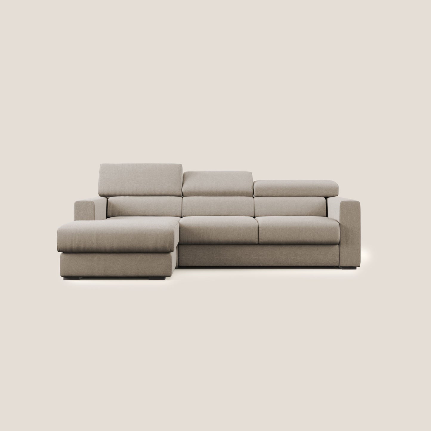 Dylan divano angolare con pouf estraibile poggiapiedi in tessuto simil cotone impermeabile T13 beige