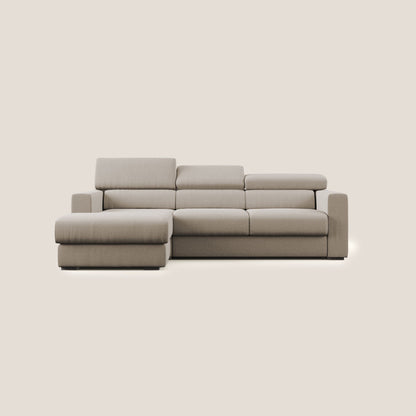 Dylan divano angolare con pouf estraibile poggiapiedi in tessuto simil cotone impermeabile T13 beige