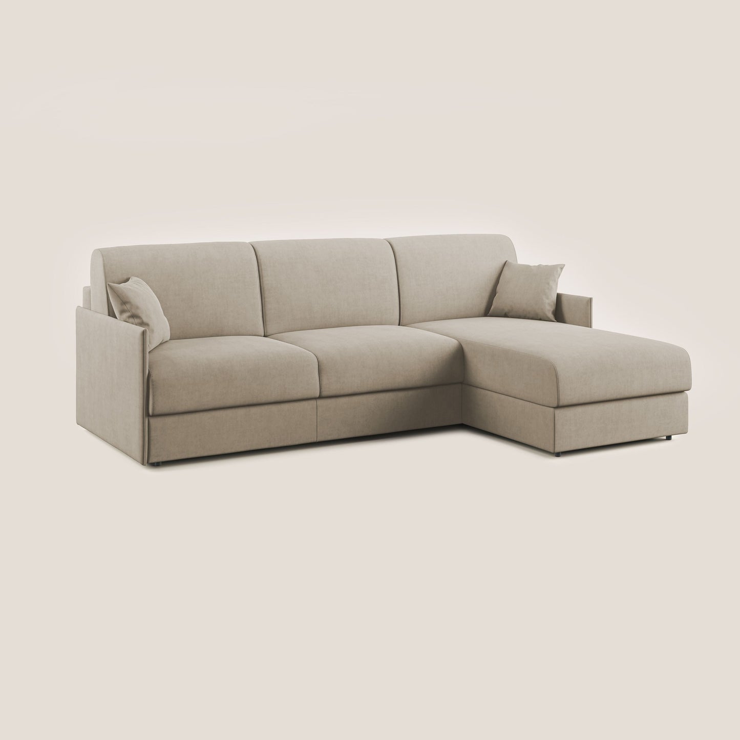 Evans Divano letto angolare con penisola in morbido tessuto impermeabile T02 beige