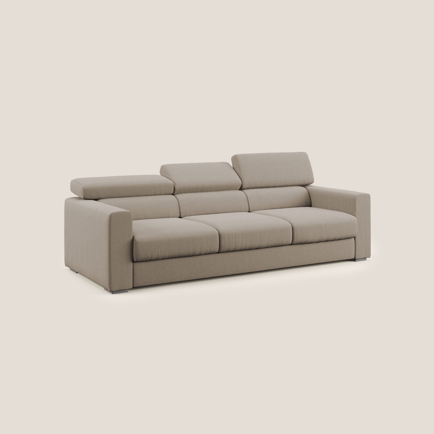 Dylan divano a 3 sedute con pouf estraibile poggiapiedi in tessuto simil cotone impermeabile T13 beige
