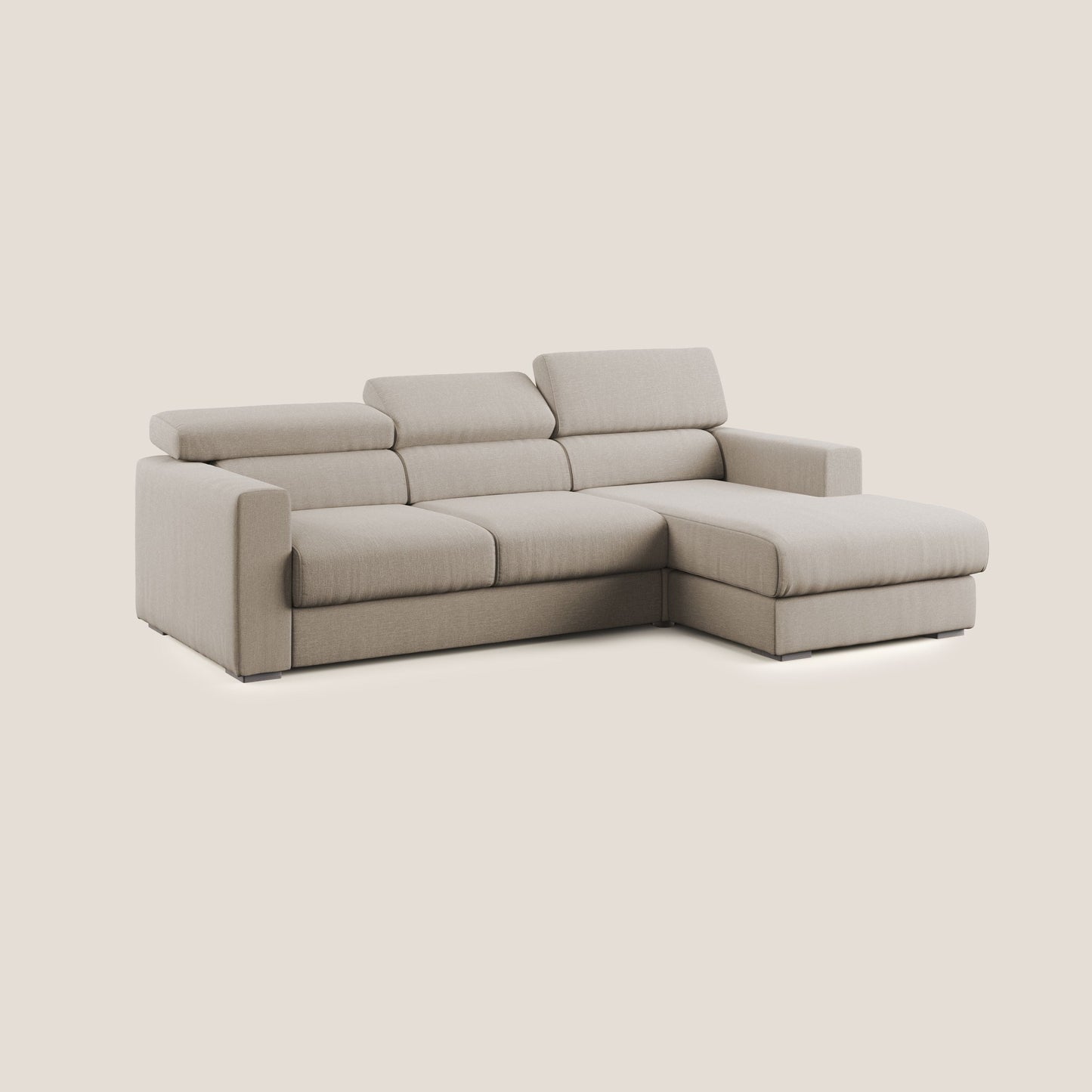 Dylan divano angolare con pouf estraibile poggiapiedi in tessuto simil cotone impermeabile T13 beige