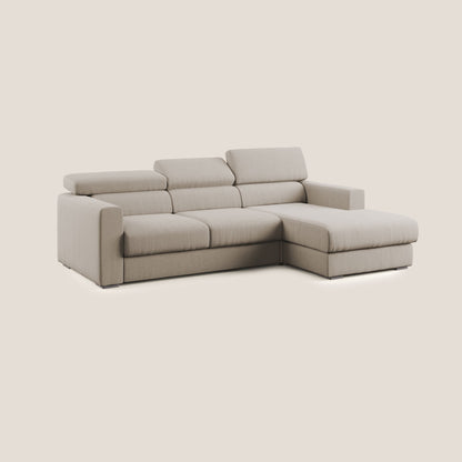 Dylan divano angolare con pouf estraibile poggiapiedi in tessuto simil cotone impermeabile T13 beige