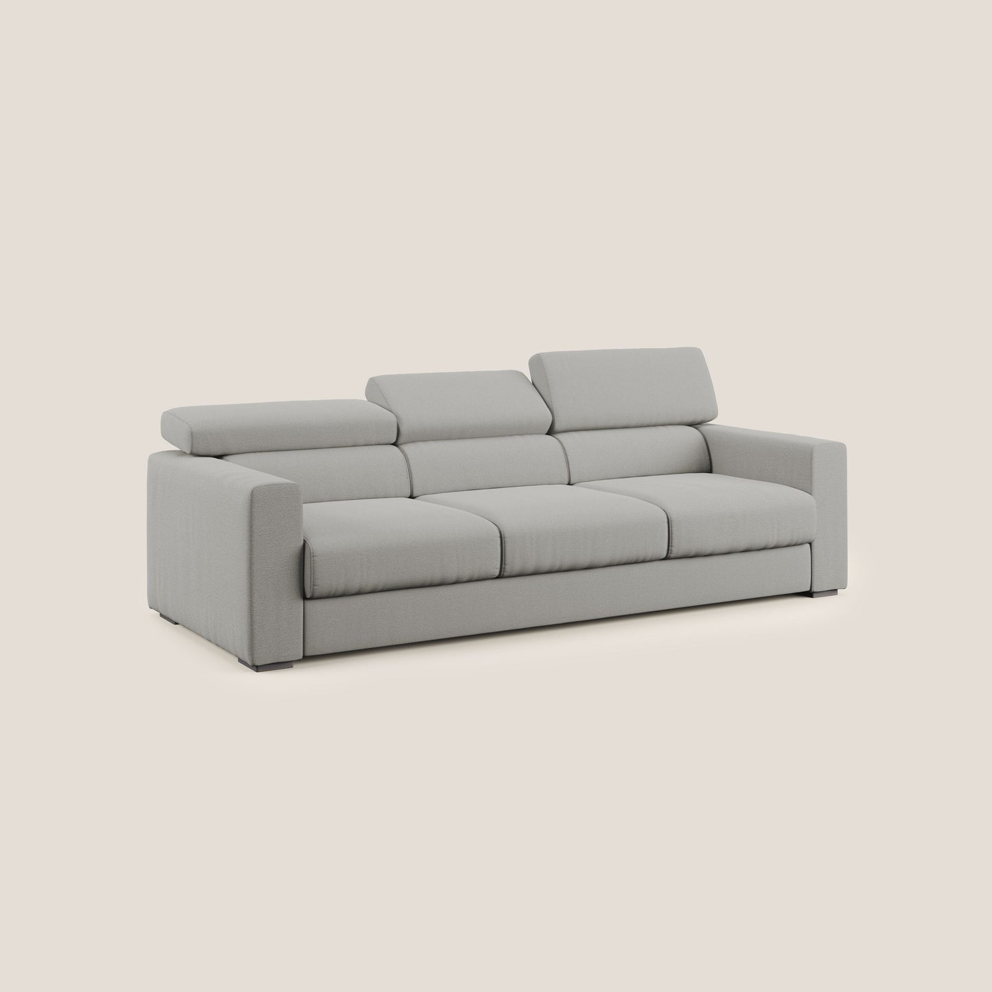 Dylan divano a 3 sedute con pouf estraibile poggiapiedi in tessuto fiammato simil cotone impermeabile T19 beige