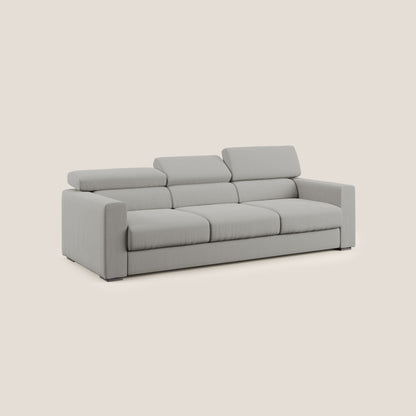 Dylan divano a 3 sedute con pouf estraibile poggiapiedi in tessuto fiammato simil cotone impermeabile T19 beige