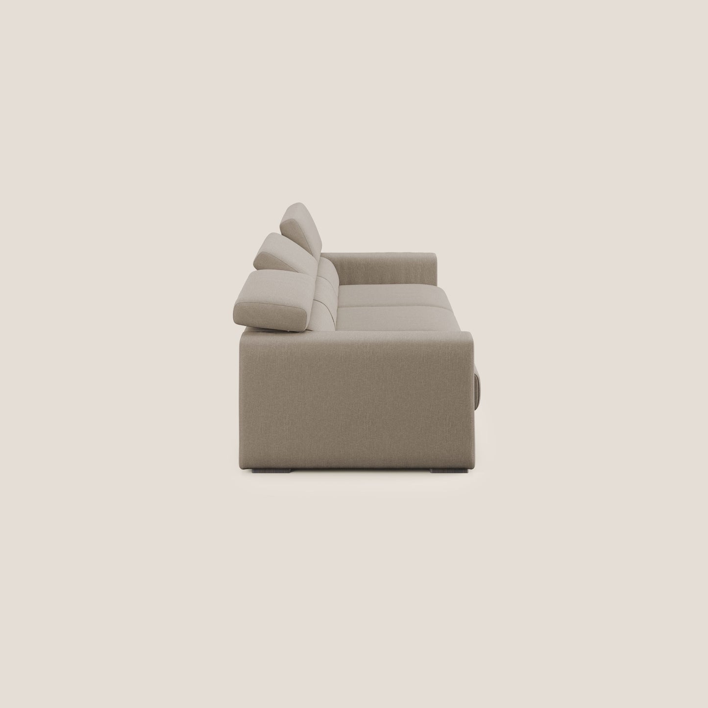 Dylan divano a 3 sedute con pouf estraibile poggiapiedi in tessuto simil cotone impermeabile T13 beige