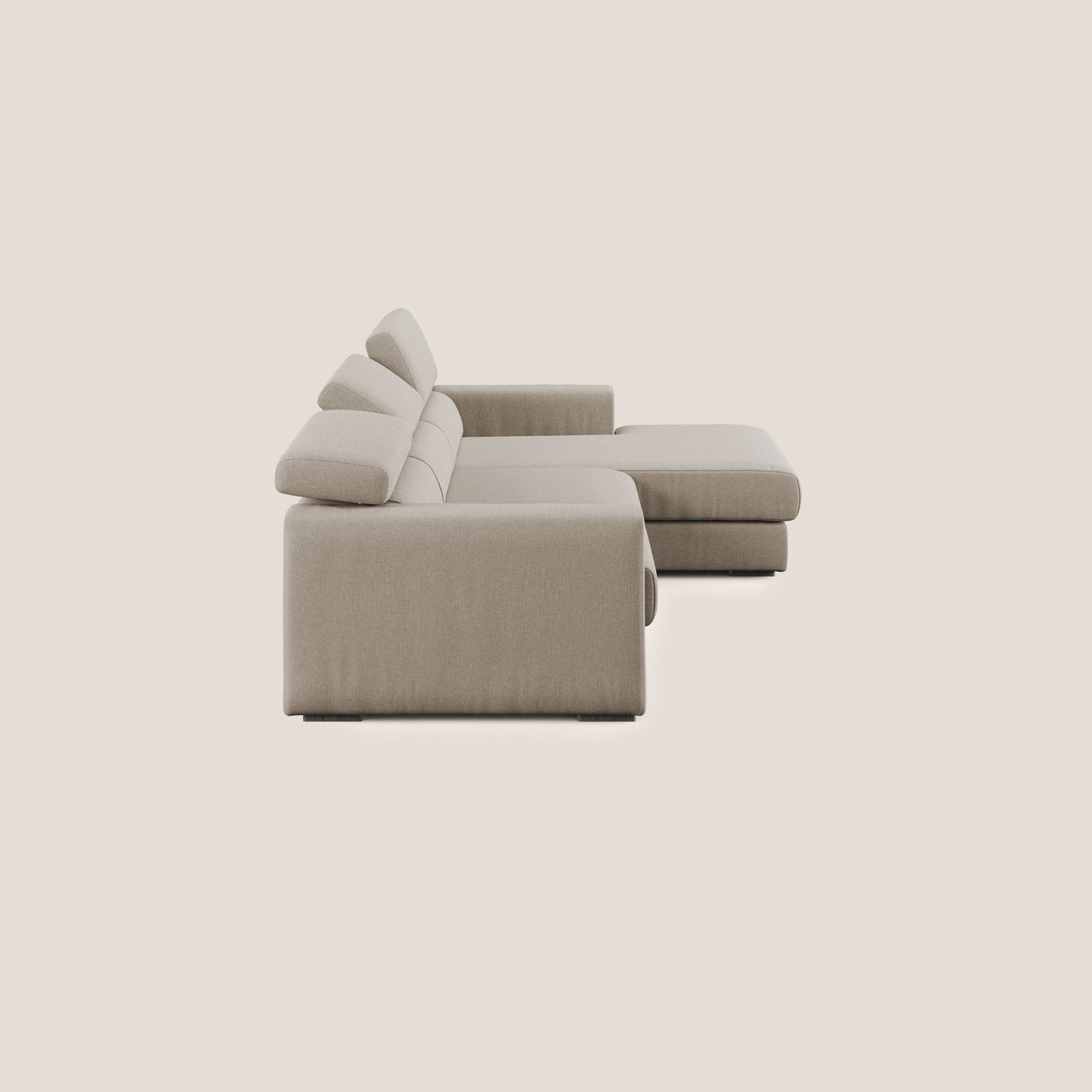 Dylan divano angolare con pouf estraibile poggiapiedi in tessuto simil cotone impermeabile T13 beige