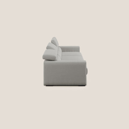 Dylan divano a 3 sedute con pouf estraibile poggiapiedi in tessuto fiammato simil cotone impermeabile T19 beige