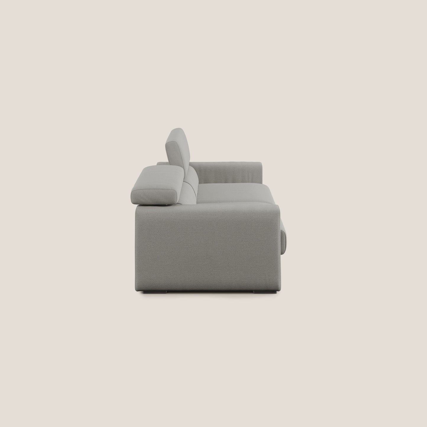 Dylan divano allungabile con pouf estraibile poggiapiedi in tessuto fiammato simil cotone impermeabile T19 beige