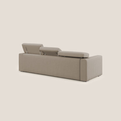 Dylan divano a 3 sedute con pouf estraibile poggiapiedi in tessuto simil cotone impermeabile T13 beige