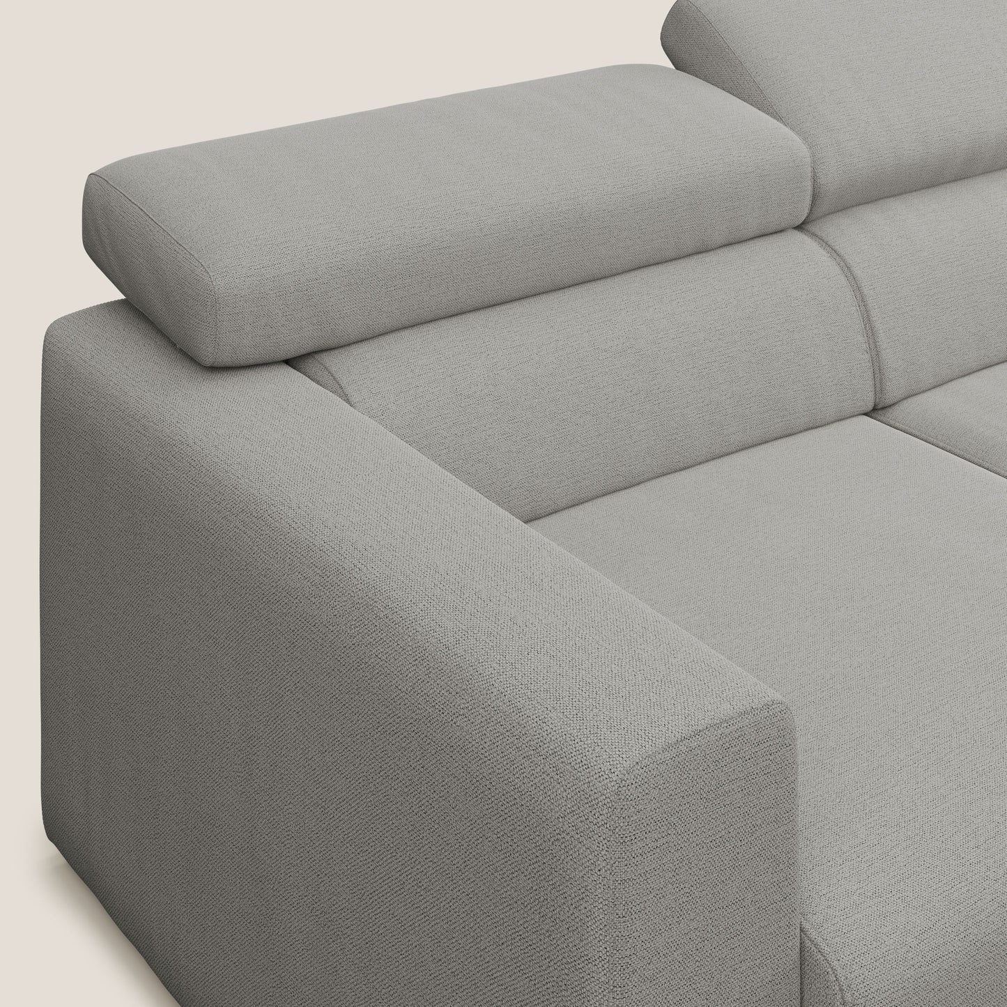 Dylan divano a 3 sedute con pouf estraibile poggiapiedi in tessuto fiammato simil cotone impermeabile T19 beige