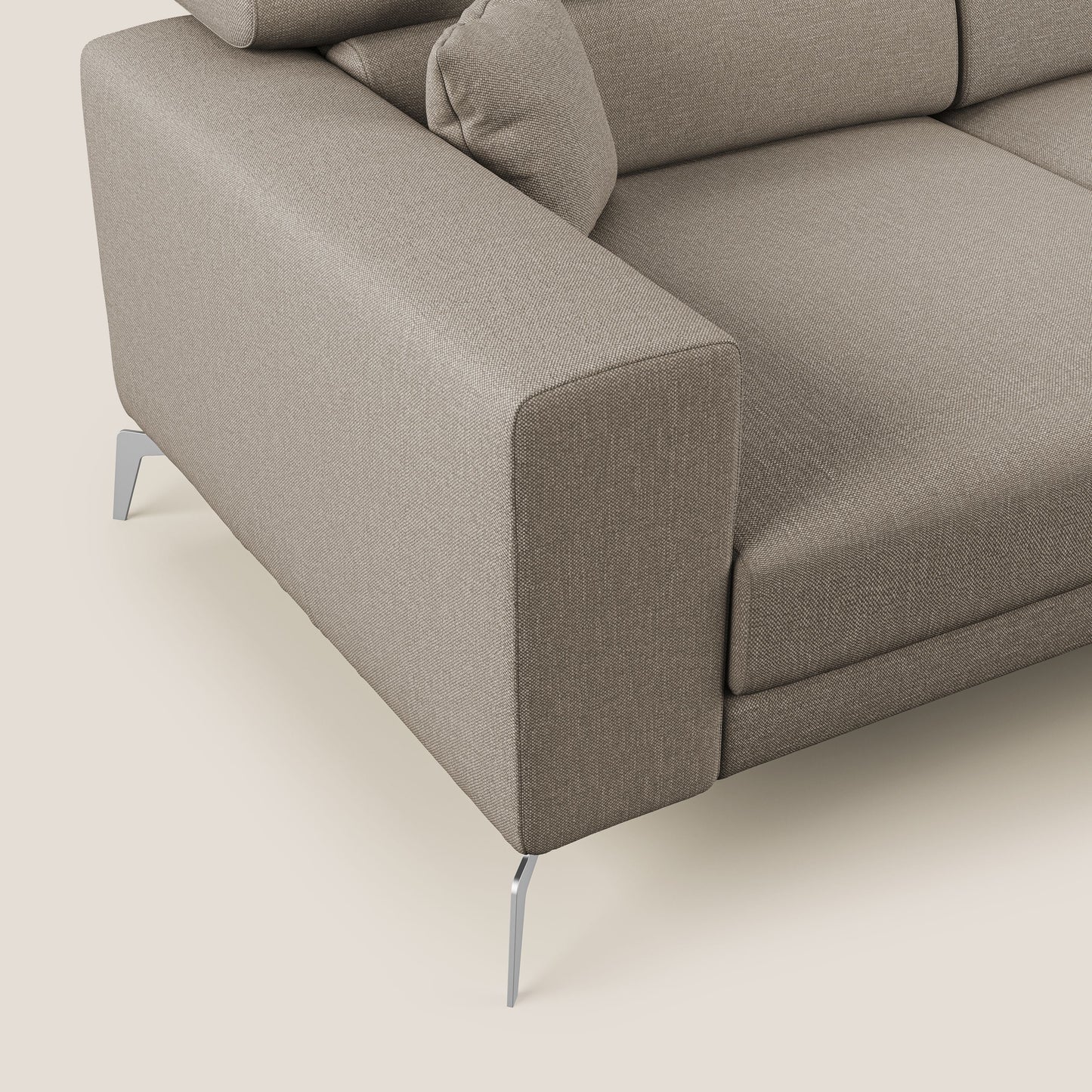 Blade Divano moderno angolare con poggiatesta reclinabili in tessuto impermeabile simil-cotone T13 beige