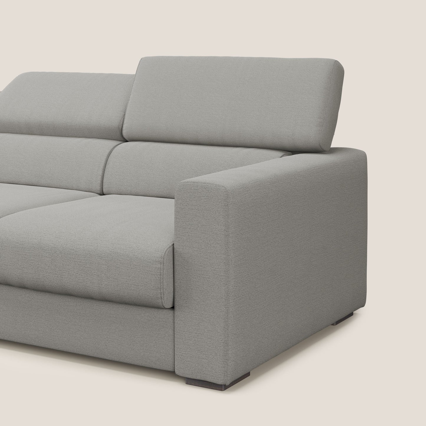 Dylan divano a 3 sedute con pouf estraibile poggiapiedi in tessuto fiammato simil cotone impermeabile T19 beige