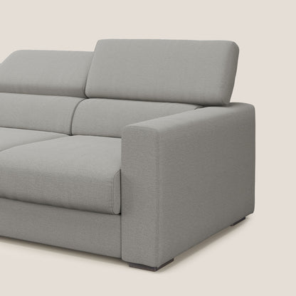 Dylan divano a 3 sedute con pouf estraibile poggiapiedi in tessuto fiammato simil cotone impermeabile T19 beige