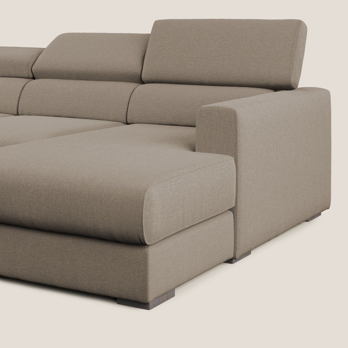 Dylan divano angolare con pouf estraibile poggiapiedi in tessuto simil cotone impermeabile T13 beige