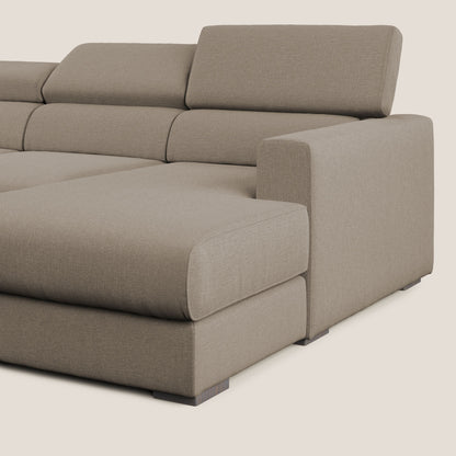 Dylan divano angolare con pouf estraibile poggiapiedi in tessuto simil cotone impermeabile T13 beige