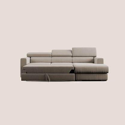 Dylan divano angolare con pouf estraibile poggiapiedi in tessuto simil cotone impermeabile T13 beige
