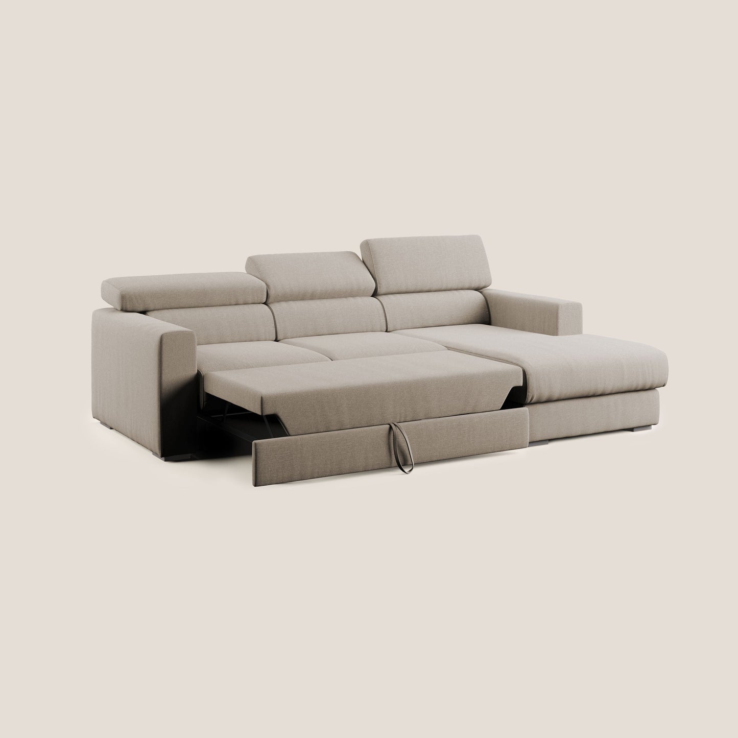 Dylan divano angolare con pouf estraibile poggiapiedi in tessuto simil cotone impermeabile T13 beige