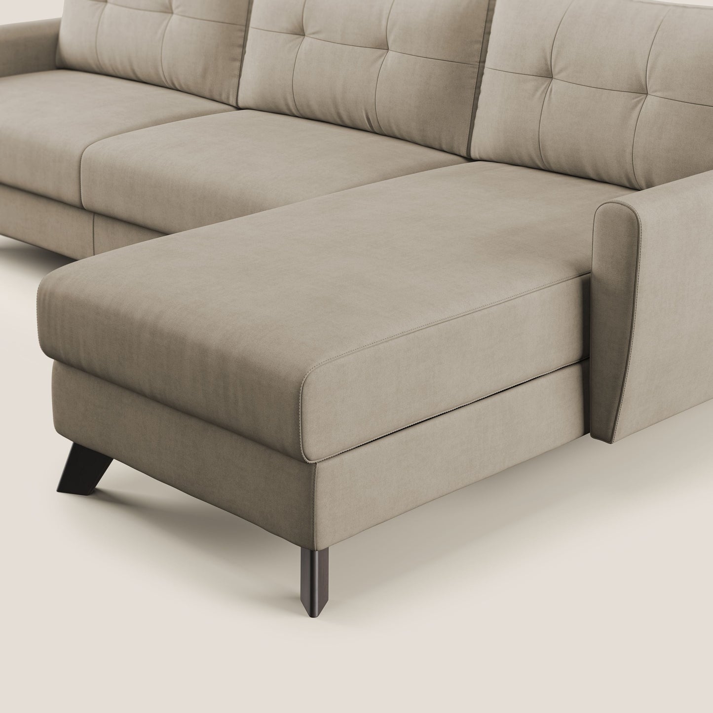 Callisto Divano letto angolare con penisola in tessuto morbido impermeabile T02 beige