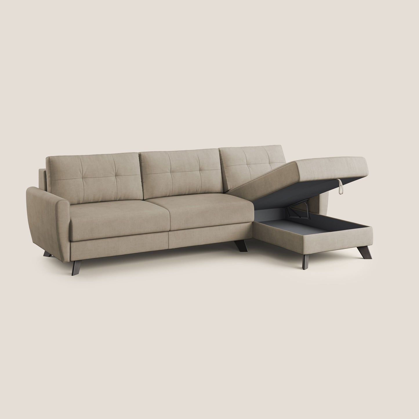 Callisto Divano letto angolare con penisola in tessuto morbido impermeabile T02 beige