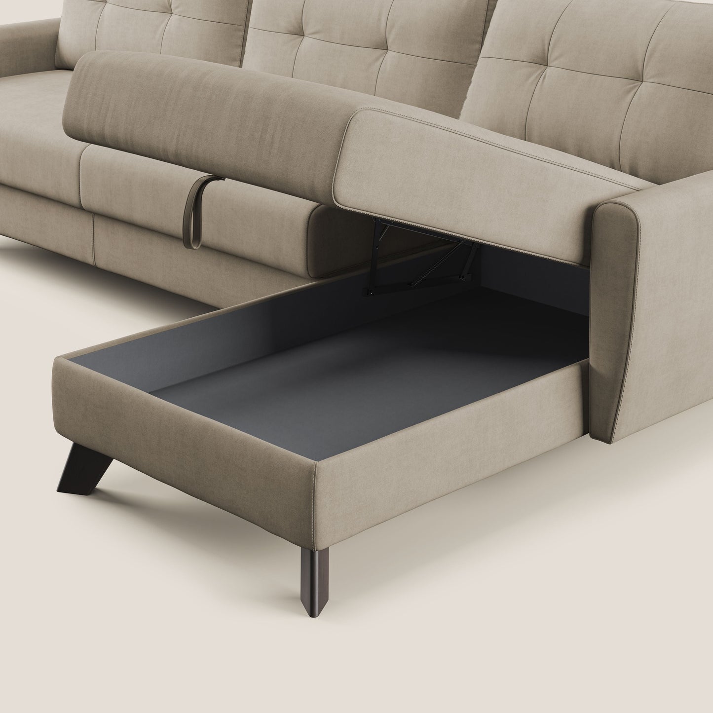 Callisto Divano letto angolare con penisola in tessuto morbido impermeabile T02 beige