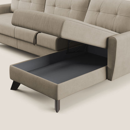 Callisto Divano letto angolare con penisola in tessuto morbido impermeabile T02 beige
