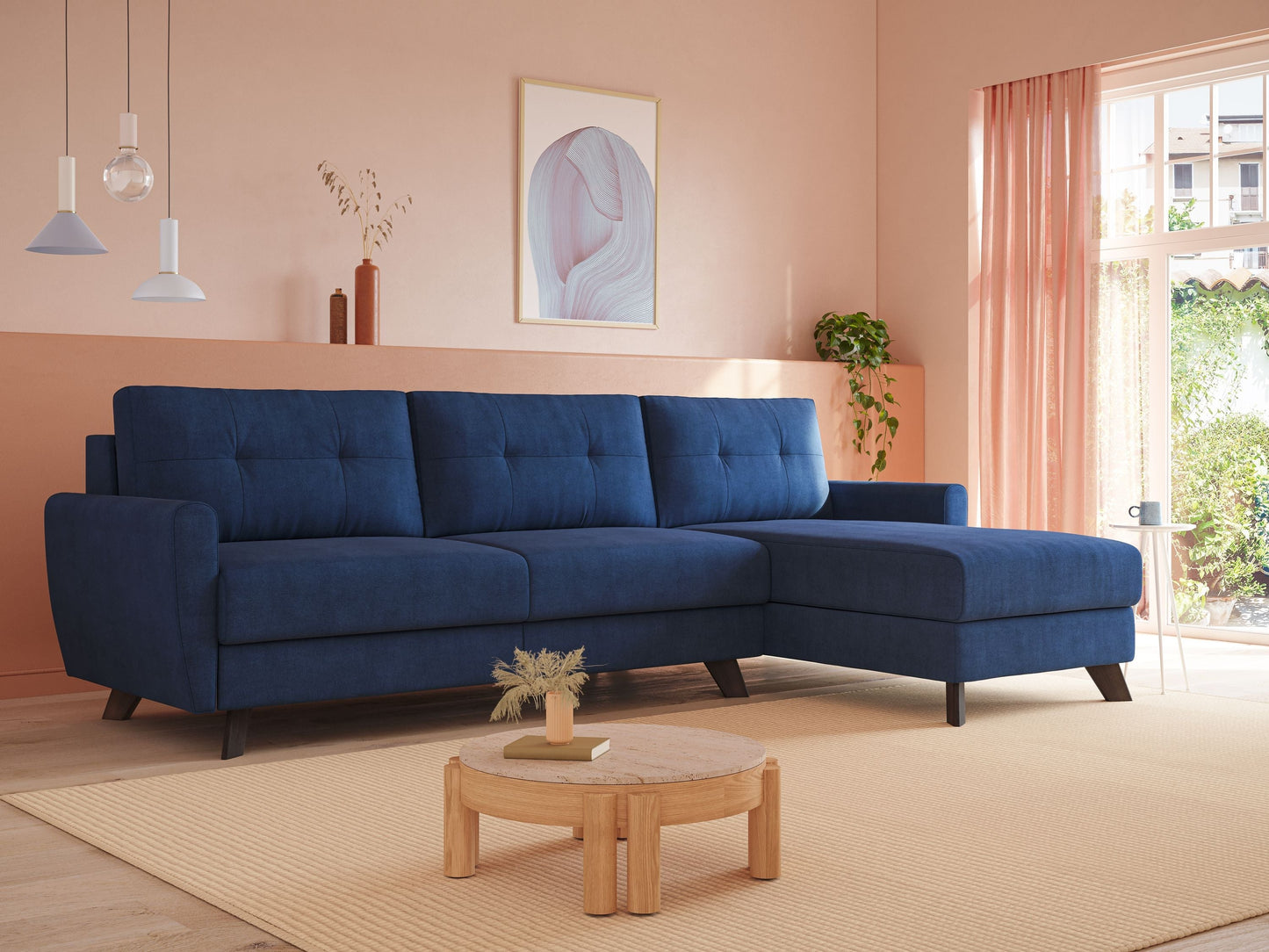 Callisto Divano letto angolare con penisola in tessuto morbido impermeabile T02 beige